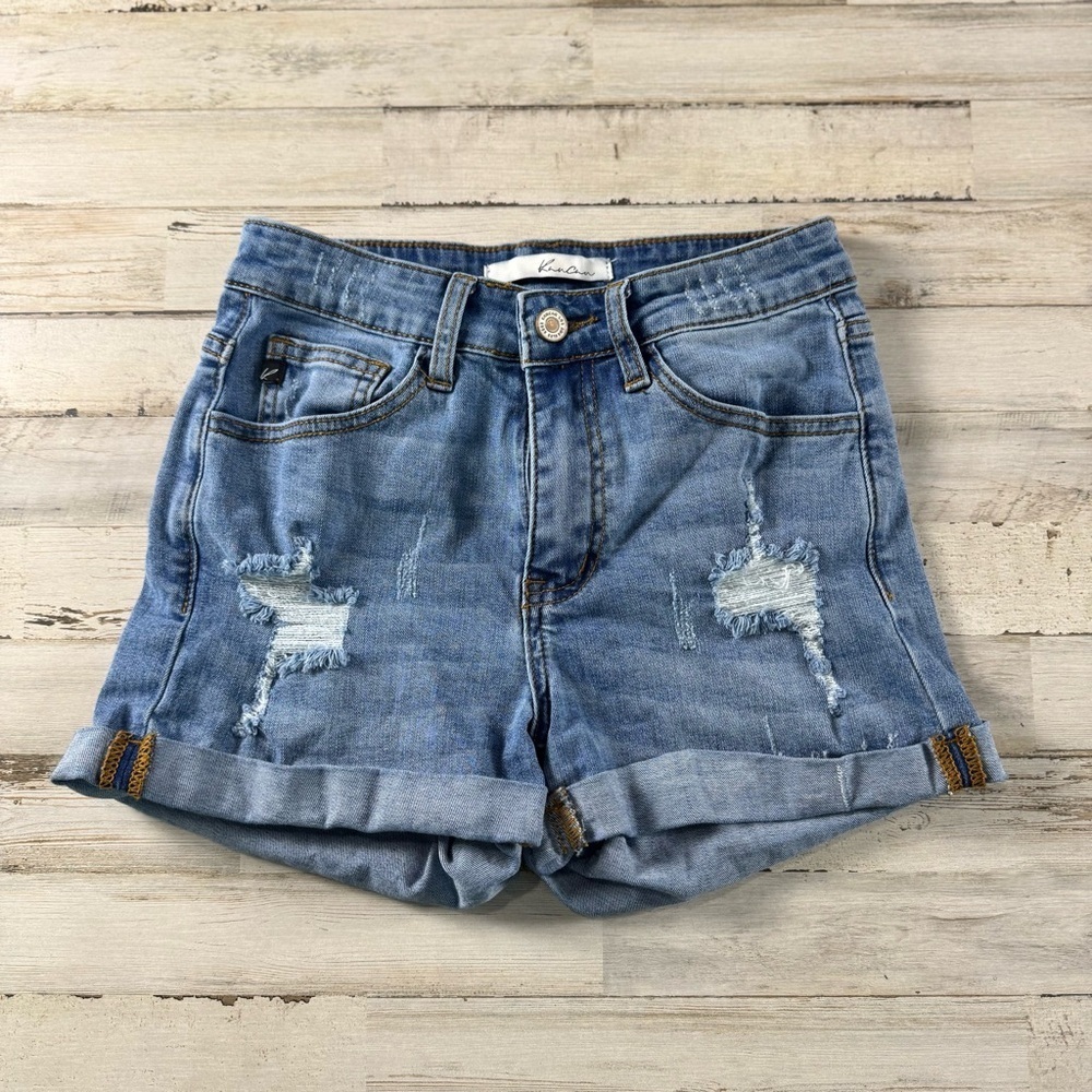 KanCan Women’s Rolled Hem Denim Distressed Shorts